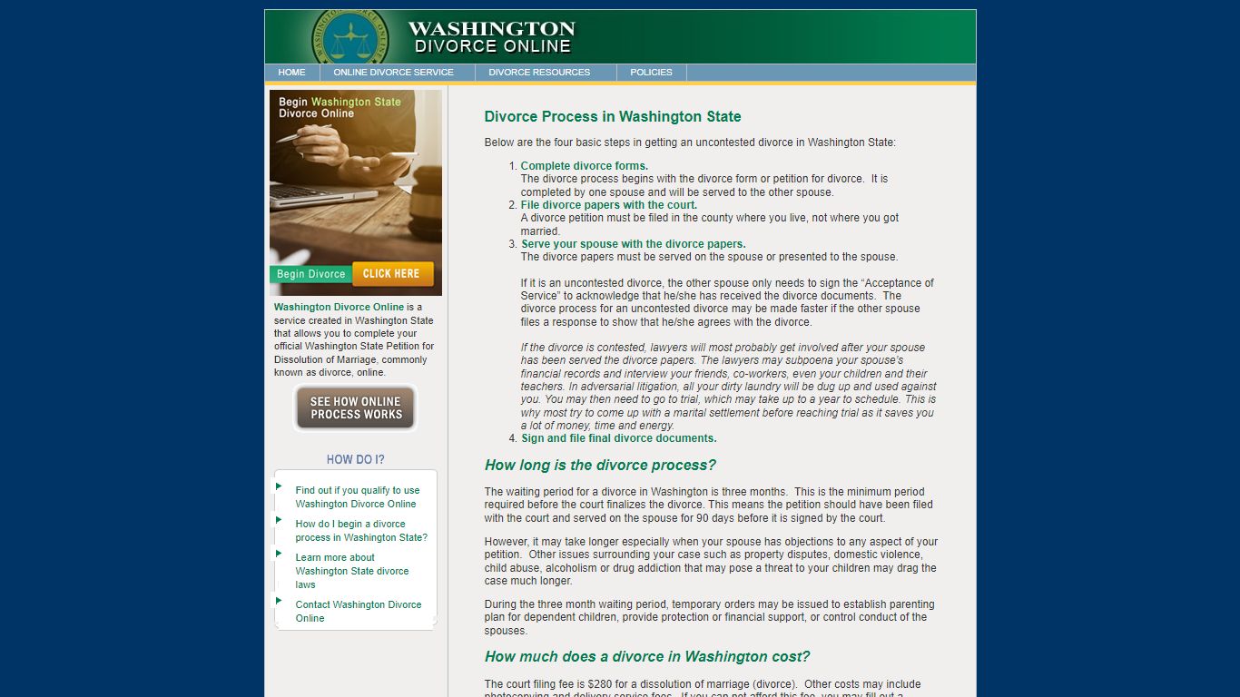 Divorce Process in Washington State | Washington Divorce Online